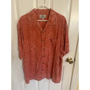 Island Shores Orange Floral Distressed Washable Silk‎ Hawaiian Shirt Size XXL
